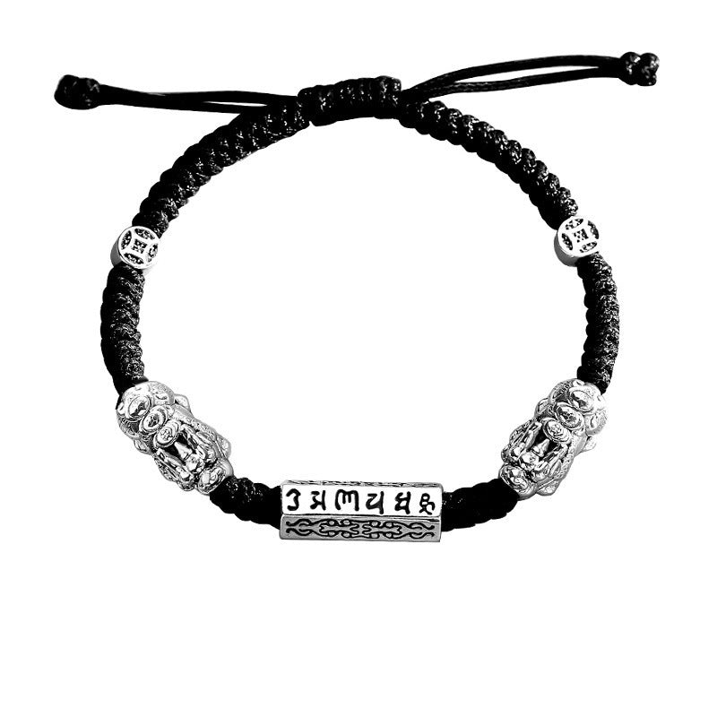 Om Mani Padme Hum Pi Yao Protection Bracelet - Electroplated Silver Cord of Blessings
