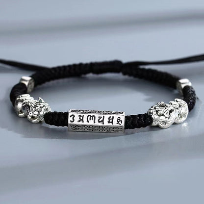 Om Mani Padme Hum Pi Yao Protection Bracelet - Electroplated Silver Cord of Blessings