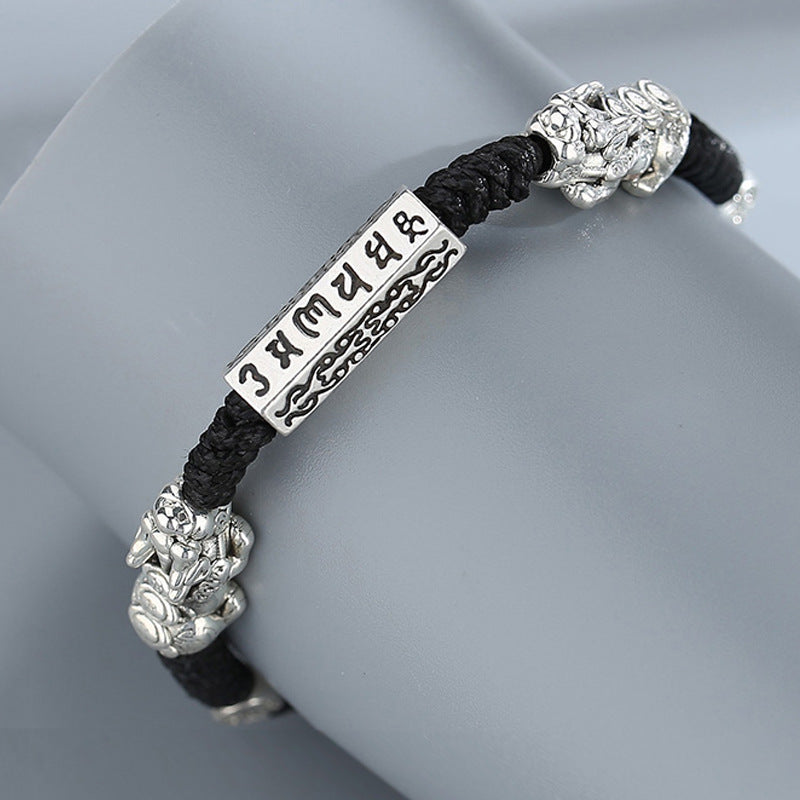 Om Mani Padme Hum Pi Yao Protection Bracelet - Electroplated Silver Cord of Blessings