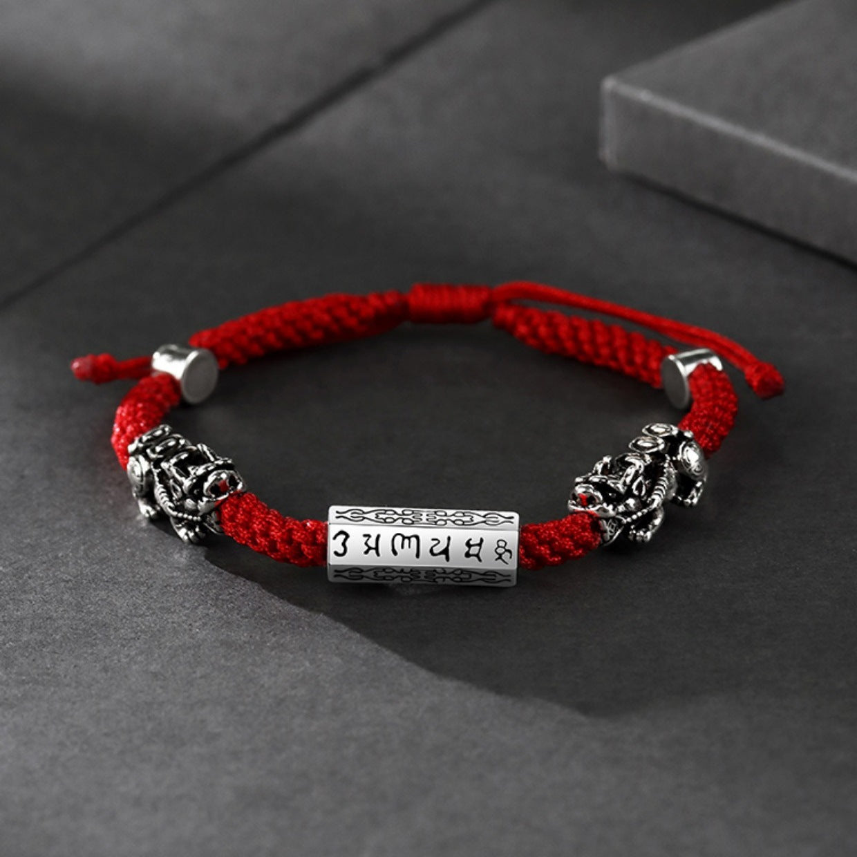 Om Mani Padme Hum Pi Yao Protection Bracelet - Electroplated Silver Cord of Blessings